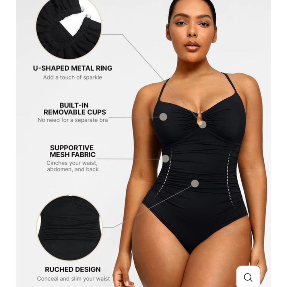NWOT Shapellx Black One-Piece Swimsuit built in shapewear - Picture 4 of 10